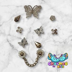 5. Gold and Silver Butterfly Croc Charm Set